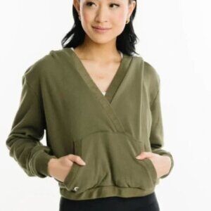 Zyia Active Deep V-Neck Green Cotton Hoodie